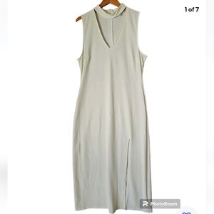 Boston Proper White Ribbed Maxi Dress Mock Neck Sleeveless